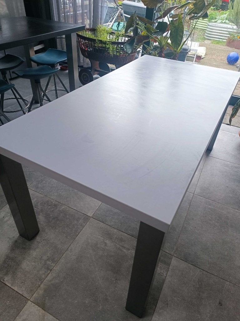 witte eettafel metalen frame, Gebruikt, 50 tot 100 cm, Vijf personen of meer, 150 tot 200 cm