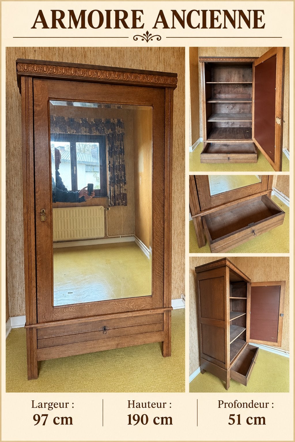 Deux belles armoires anciennes assorties avec miroirs, Enlèvement