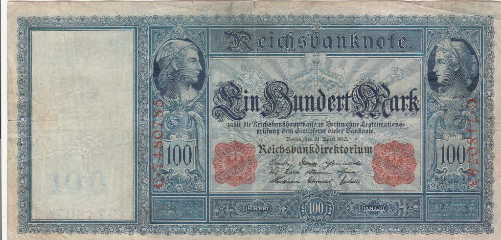 1910 Duitse bankbiljet van 100 Mark, Ophalen of Verzenden, Duitsland