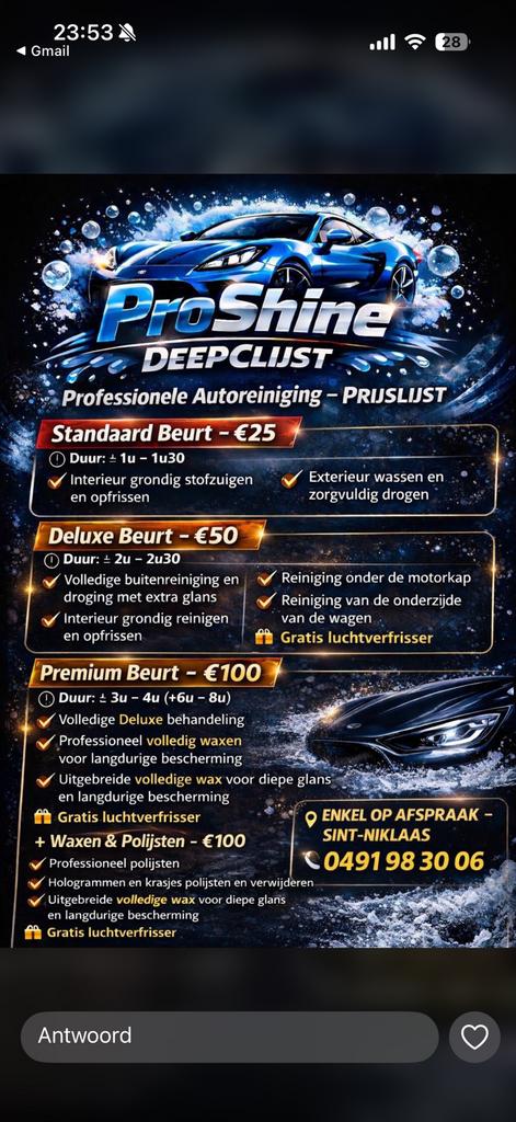 Proshine deelclean, Auto's, Audi, Particulier, Ophalen