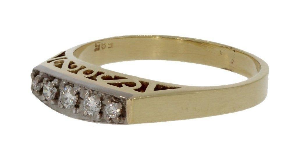Diamanten Art Deco 14k rij ring goud alliance briljant dames, Ophalen of Verzenden, Zo goed als nieuw, Dame of Heer, Met edelsteen