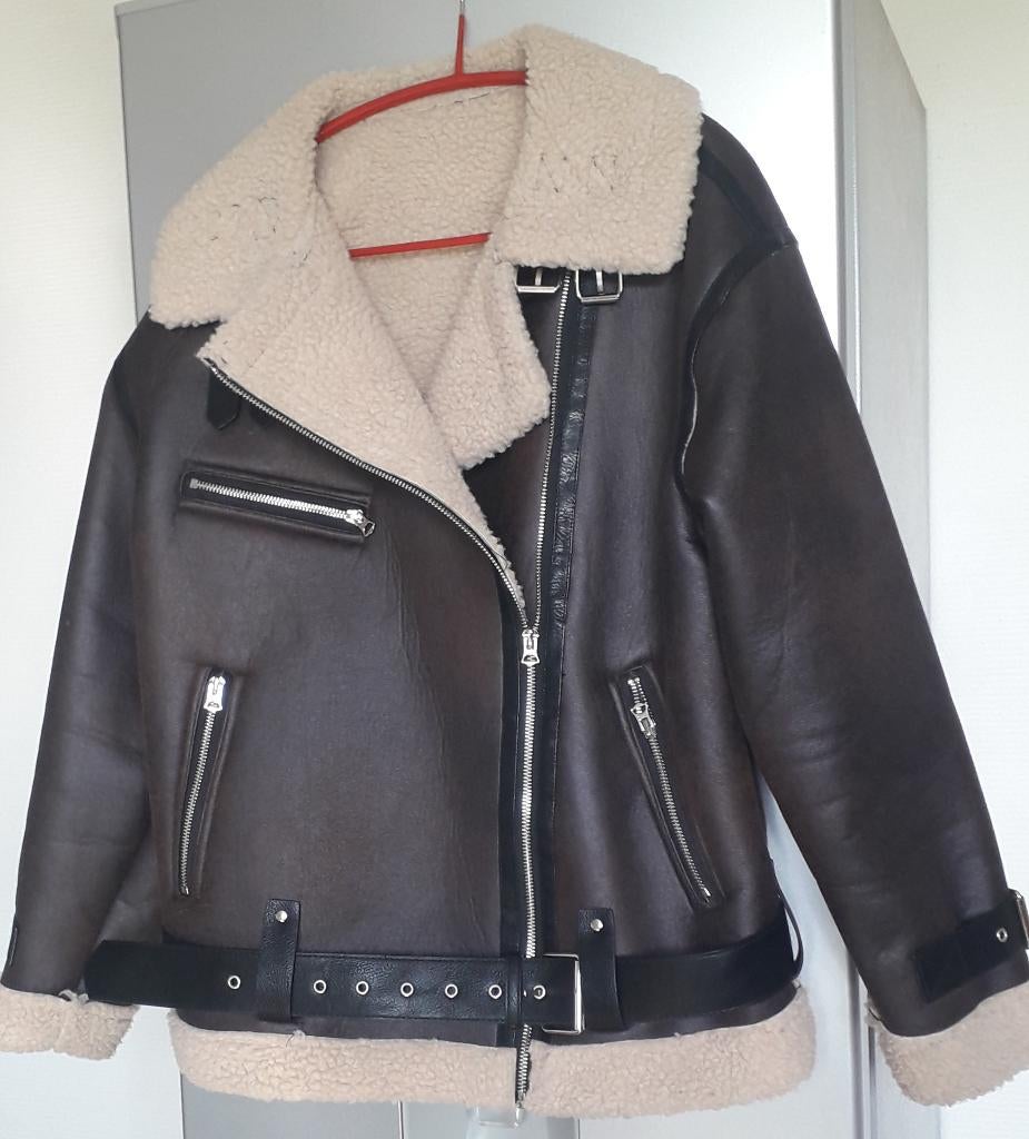 Blouson aviateur femme faux cuir fourrure d'agneau Taill 38, Enlèvement ou Envoi, Neuf, Taille 38/40 (M), Brun