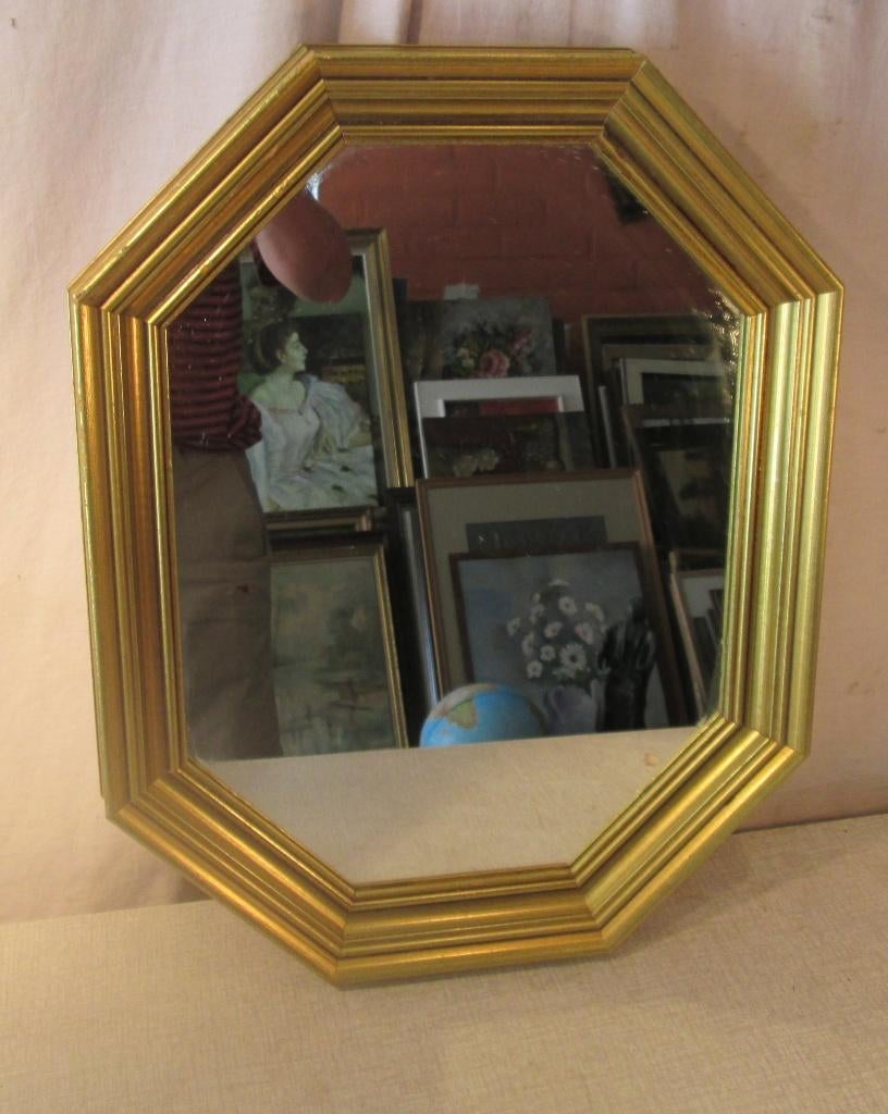 Magnifique miroir octogonal en bois doré - 48x37, Antiquités & Art, Enlèvement ou Envoi
