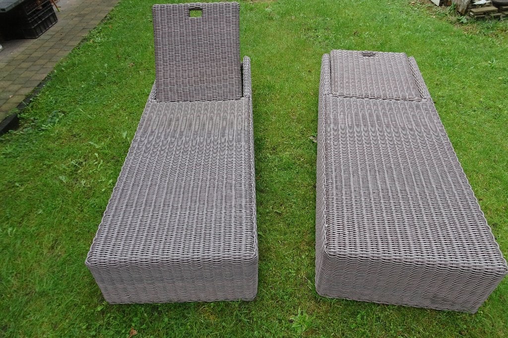 Set van 2 Luxe Gevlochten Ligbedden van dik Wicker, Jardin & Terrasse, Enlèvement, Utilisé, Osier, Réglable