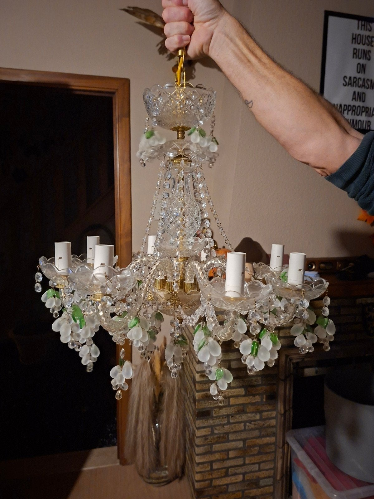 Lustre en cristal, Maison & Meubles, Enlèvement, Comme neuf, Verre, E14 (petit)