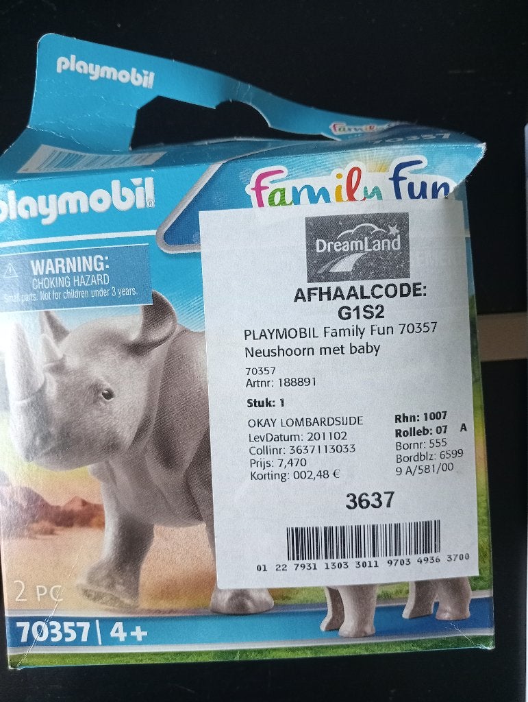 Playmobil neushoorn, Ophalen