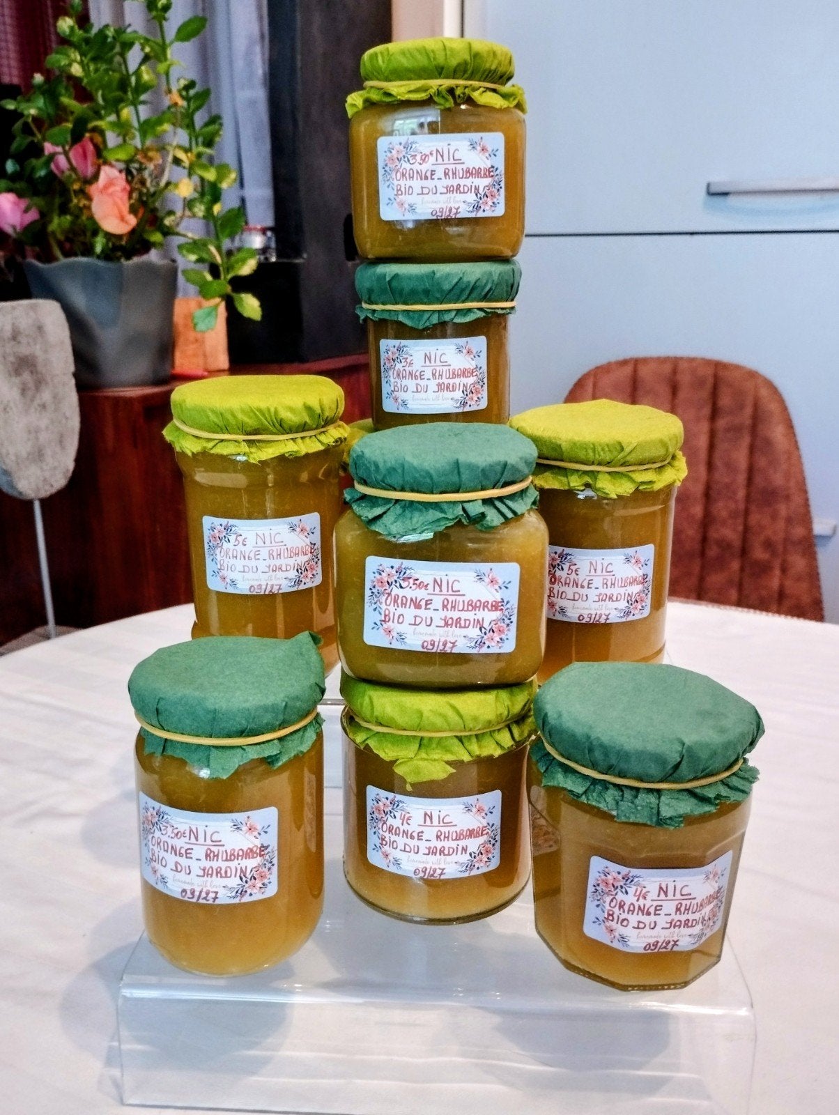 Confiture MAISON ARTISANALE à L'ORANGE/RHUBARBE BIO DU JARDI, Enlèvement