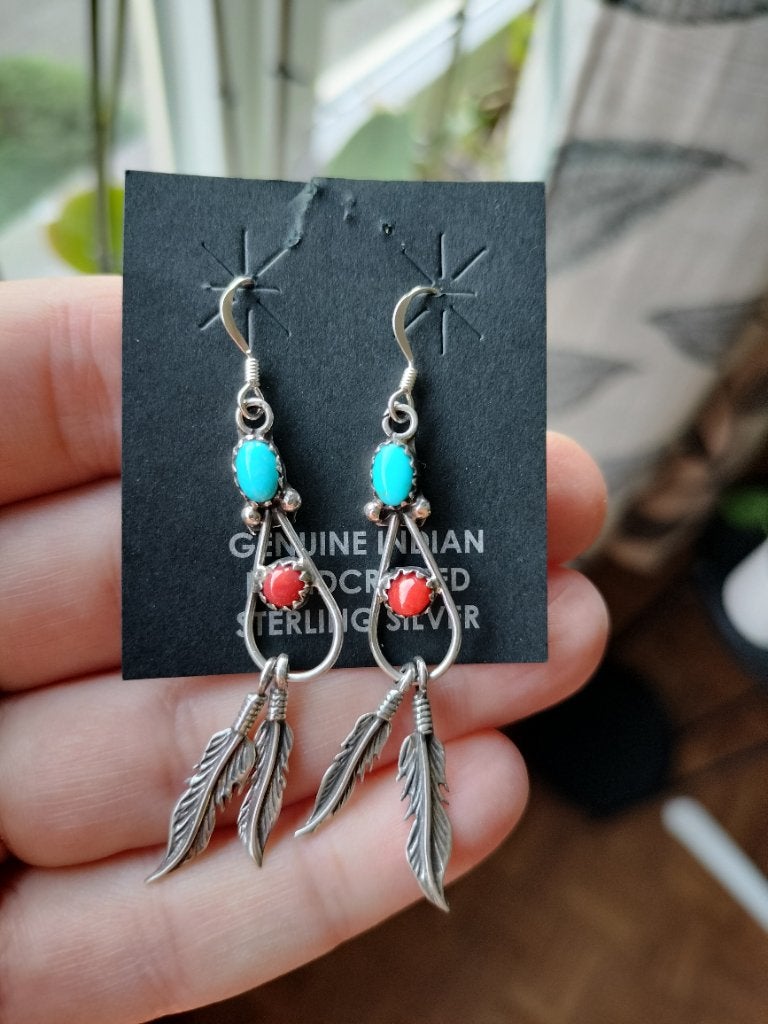 Boucles d'oreilles neuves Navajo en argent 925, Neuf, Enlèvement, Avec pierre précieuse, Argent