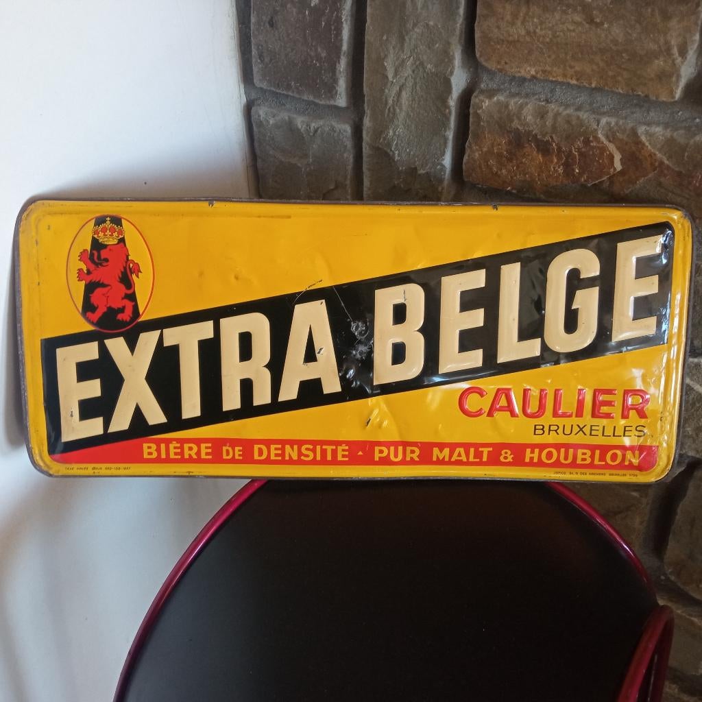 publicité EXTRA BELGE CAULIER BRUXELLES 1937, Enlèvement ou Envoi, Utilisé, Panneau, Plaque ou Plaquette publicitaire, Autres marques