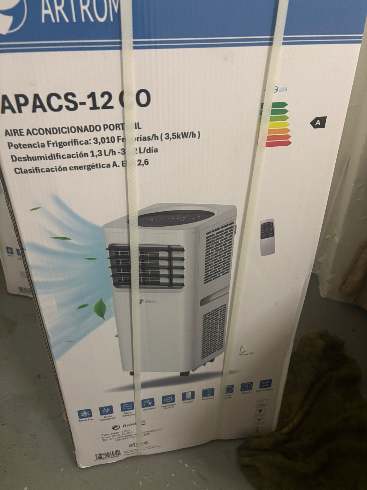 Climatiseur mobile Artrom APACS-12000 – 3,5 kW, Electroménager, Climatiseurs, Climatiseur mobile, Télécommande
