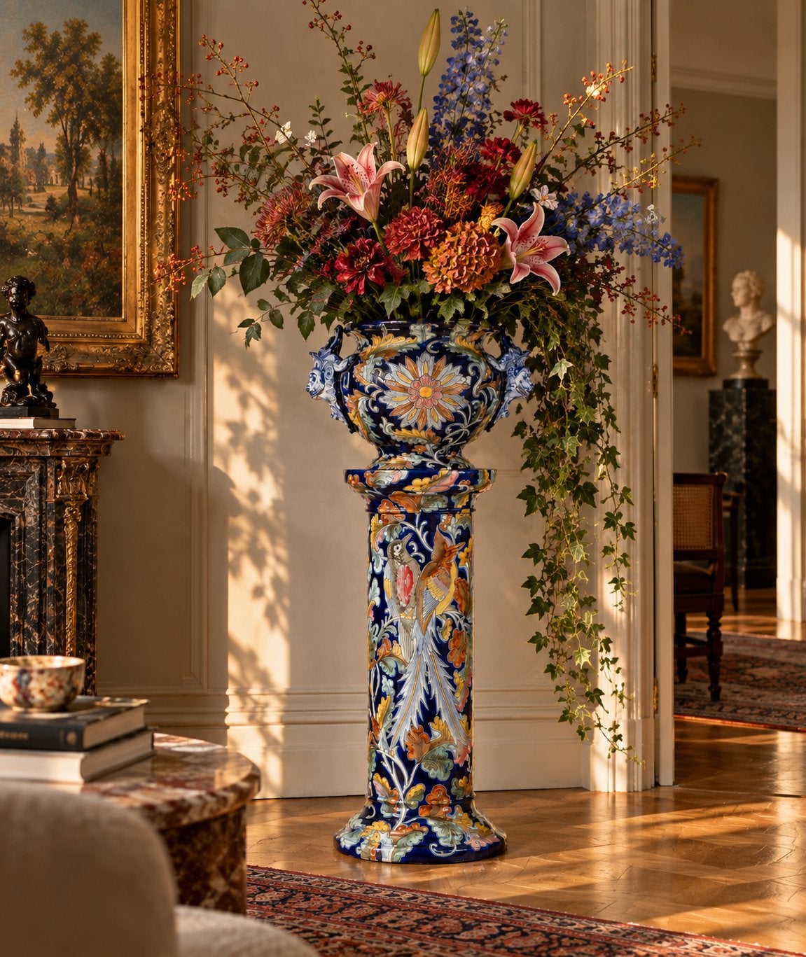 Grote Franse Vieux Rouen jardinière op piëdestal – 114 cm, Ophalen