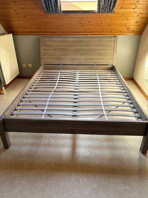 Bed 2 personen + 2 lattenbodems, Huis en Inrichting, Ophalen, Bruin, Tweepersoons, 160 cm
