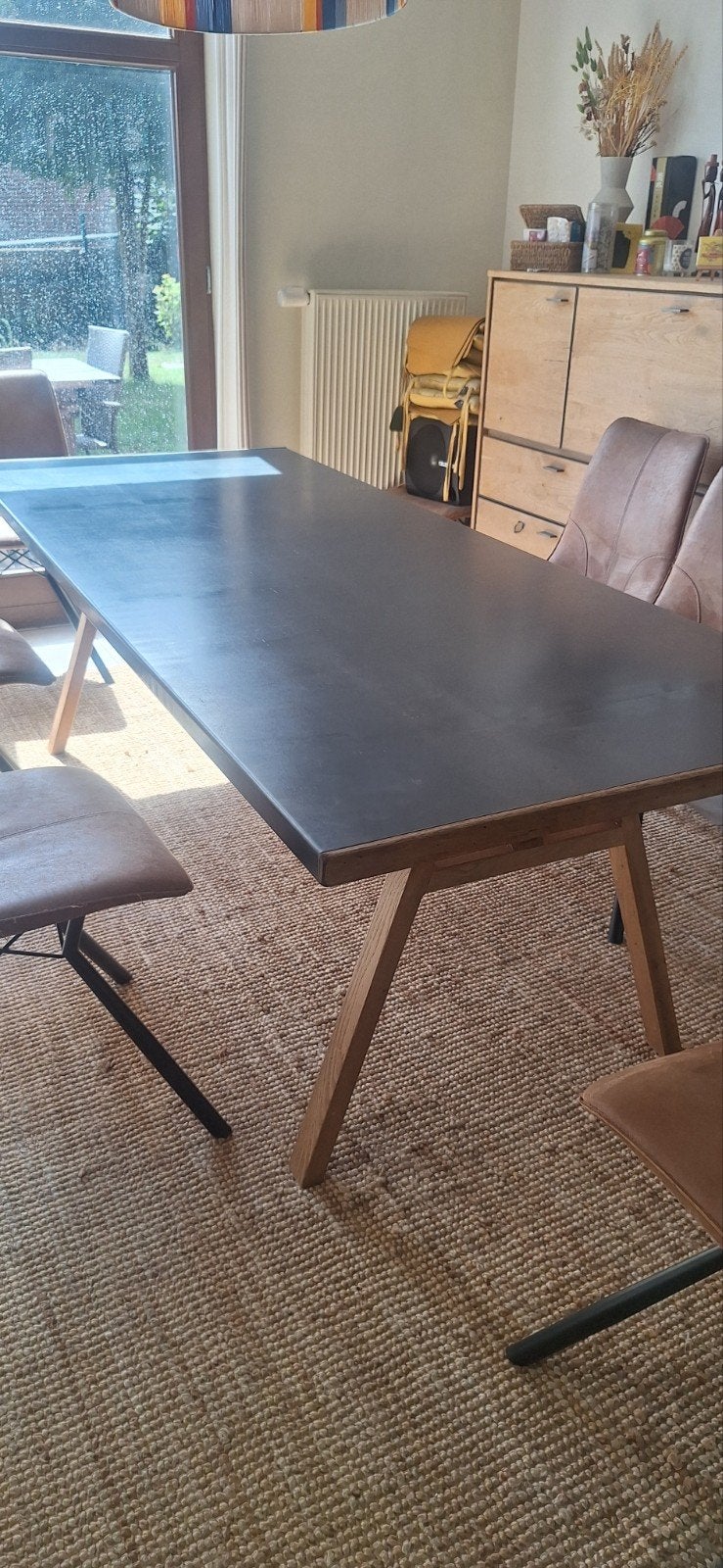 Table en métal et pieds en chêne, Huis en Inrichting, Tafels | Eettafels, Ophalen, 200 cm of meer, 50 tot 100 cm, Zo goed als nieuw