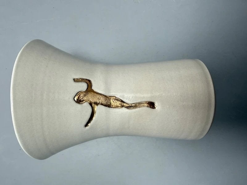 Handgemaakte keramieken vaas, 24 cm, Handgemaakt, Verzenden, Beige