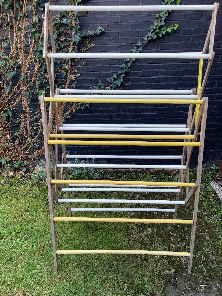 Vintage inklapbaar houten was droogrek voor kleding, dekens, Ophalen, Overige