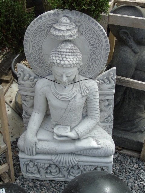 Boeddha zittend in witte steen, goede keuze!, Tuin en Terras, Tuinbeelden, Nieuw, Boeddhabeeld, Steen, Ophalen
