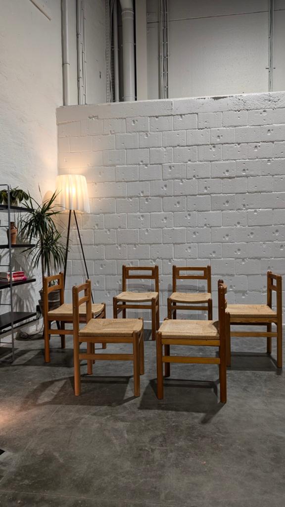 Vintage Rustieke stoelen jaren 60 papercord / grenen., Huis en Inrichting, Ophalen, Charlotte Perriand, Rustiek, Pinewood & papercord chairs