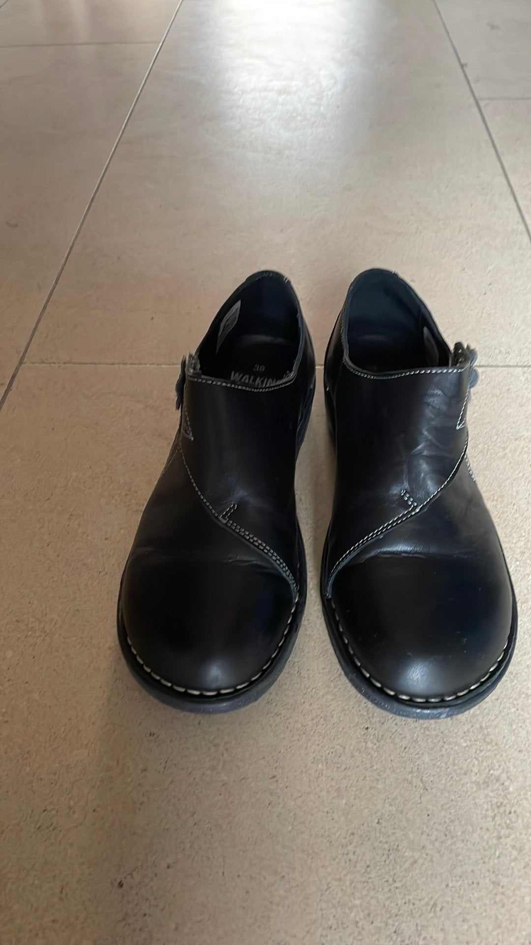Zwarte lederen schoenen merk walking comfort maat 39, Ophalen of Verzenden, Zo goed als nieuw, Instappers, Zwart