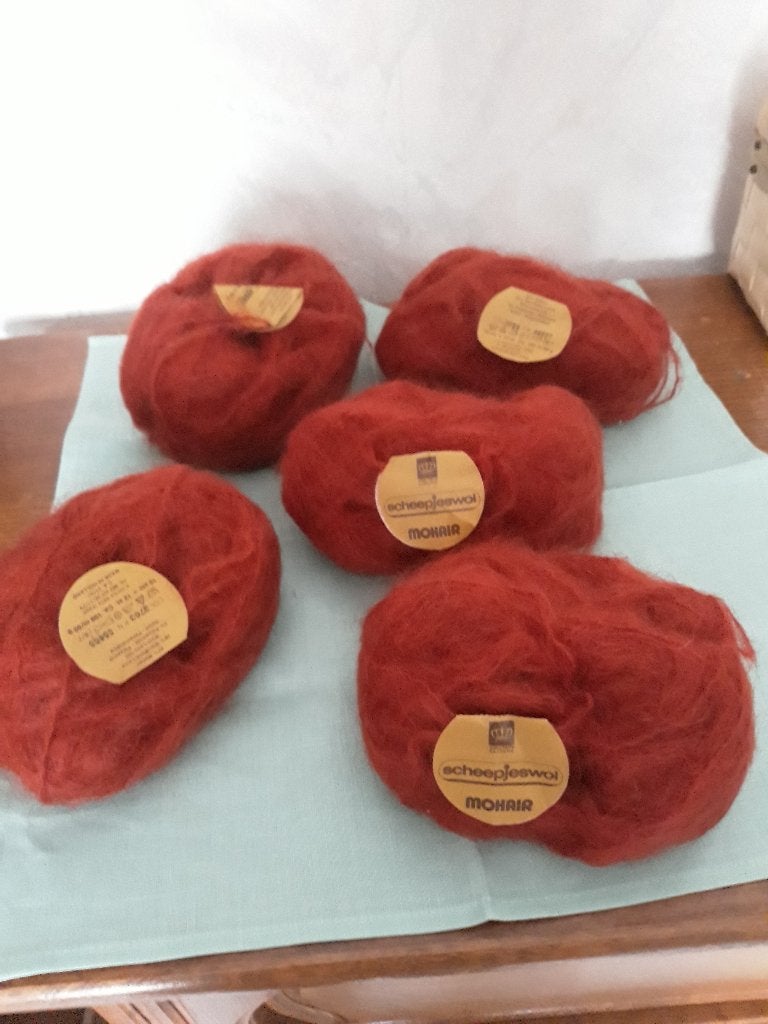 Scheepjes Mohair 5 stuks mooi roestrood Nog NIEUW 50gr 100m, Hobby en Vrije tijd, Ophalen, Nieuw, Breien of Haken, Wol of Garen