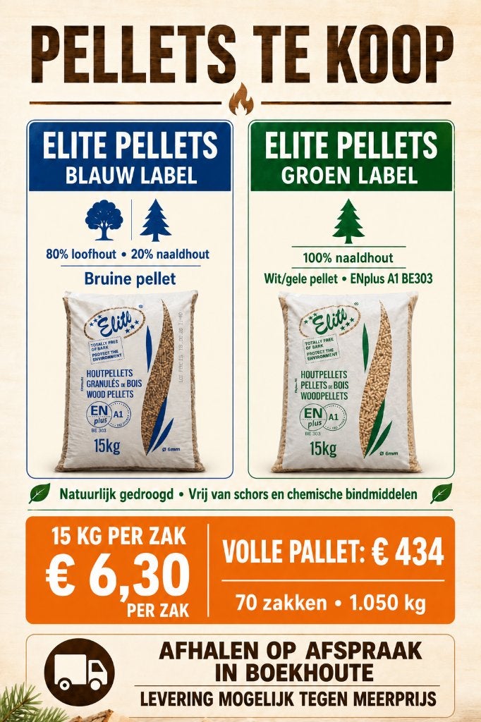 Elite houtpellets 15 kg – zak of pallet, Ophalen, Overige houtsoorten