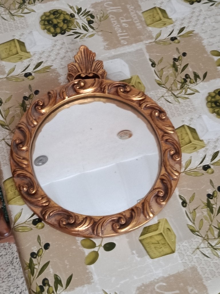 Oude ronde spiegel om op te hangen €30,00, Antiek en Kunst, Ophalen, Rond