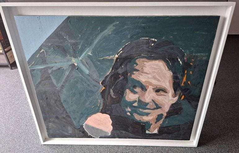 Schilderij U2-zanger BONO, Antiquités & Art, Bois, Signé, Enlèvement ou Envoi, Figures