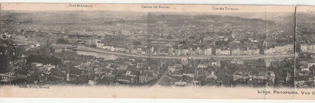 Liège Panorama Vue Générale panoramique 4 volets Quai Pont, Verzenden, Gelopen, Luik