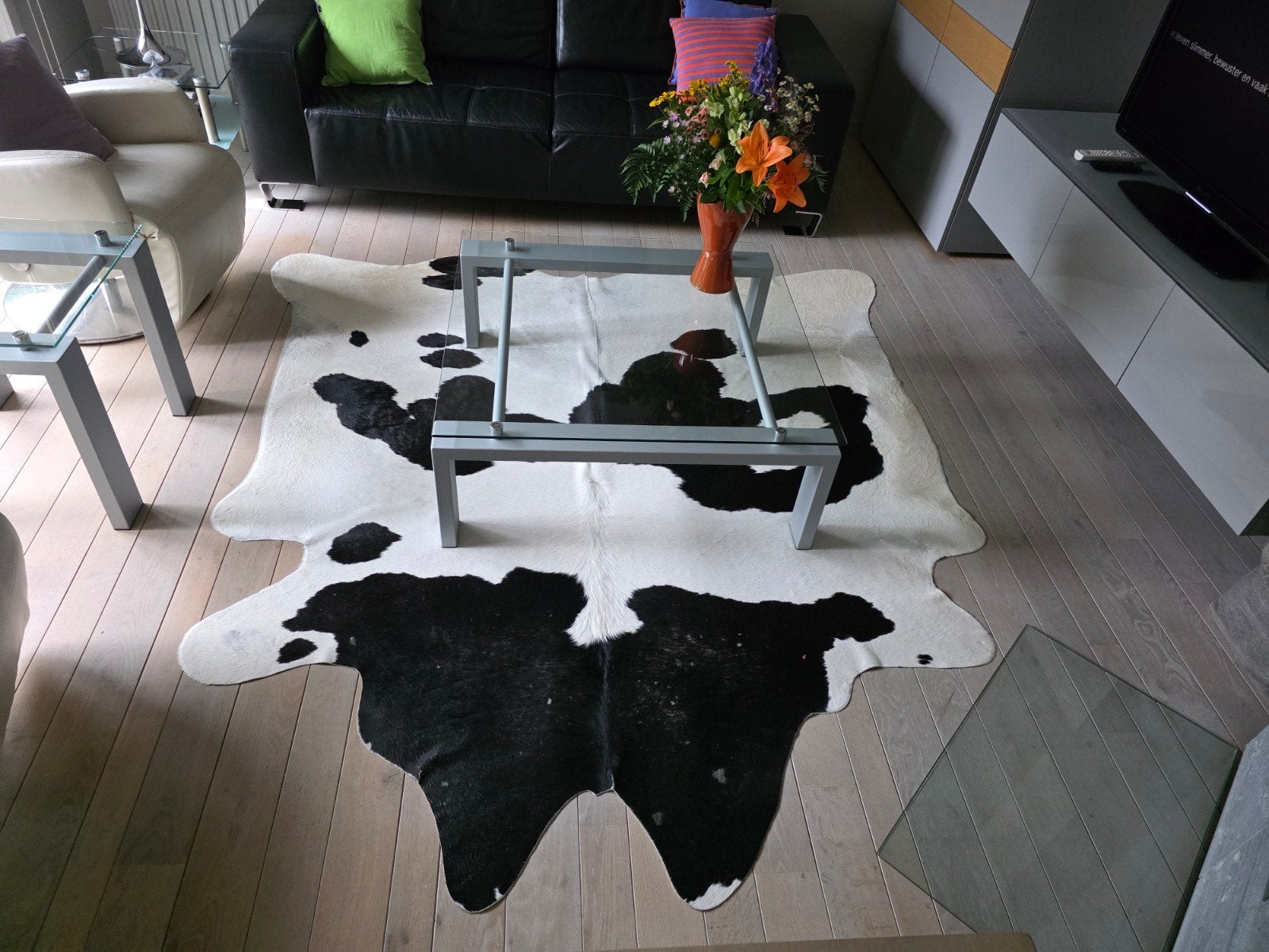 Design Koeienhuid Vloerkleed Zwart-Wit – XL (242x210 cm), Ophalen, Zwart, 200 cm of meer, 200 cm of meer