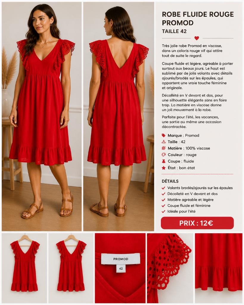 Robe fluide rouge Promod – Volants brodés – Taille 42, Enlèvement ou Envoi, Promod, Porté, Sous le genou