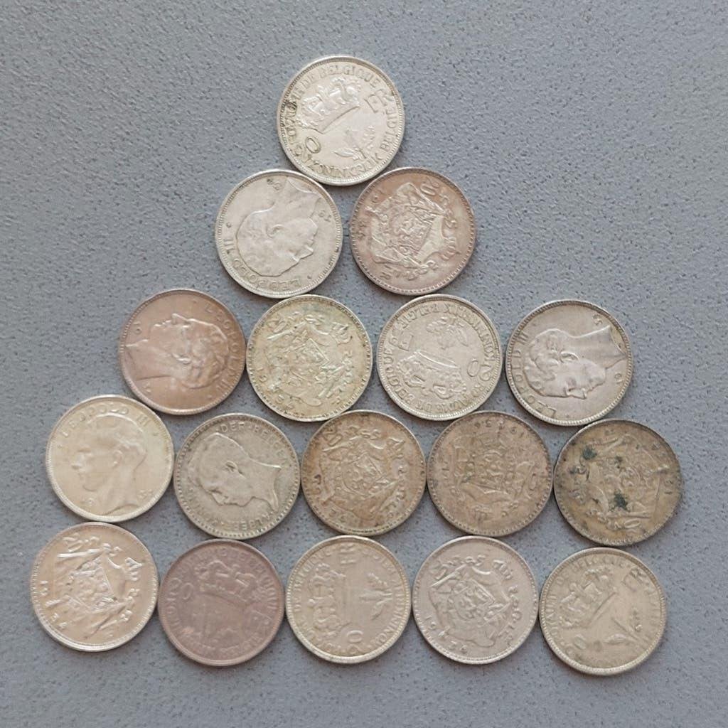 Lotje van 17 munten / België / 20 Frank / Zilver / 186 Gr, Postzegels en Munten, Ophalen of Verzenden, Zilver, Losse munt, Zilver