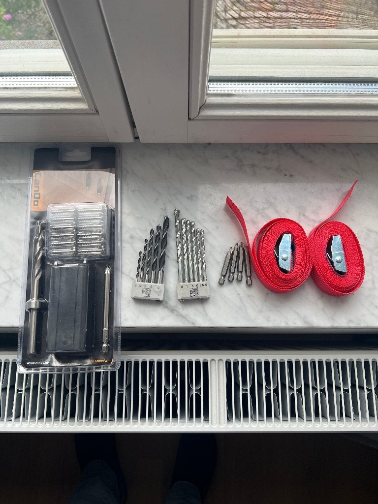 Schroefverbinding set + boren + bits + spanbanden, Doe-het-zelf en Bouw, Ophalen of Verzenden, Zo goed als nieuw