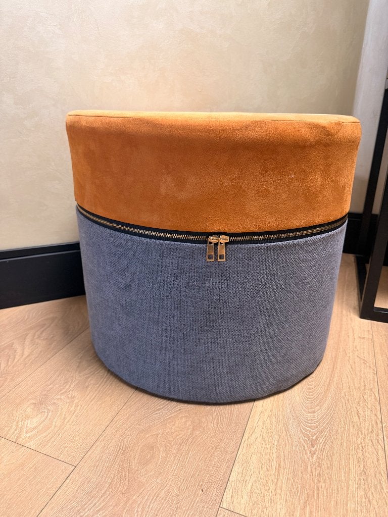 Luxe Design Velours Cognac poef, Ophalen, Zo goed als nieuw, Rond, Overige materialen