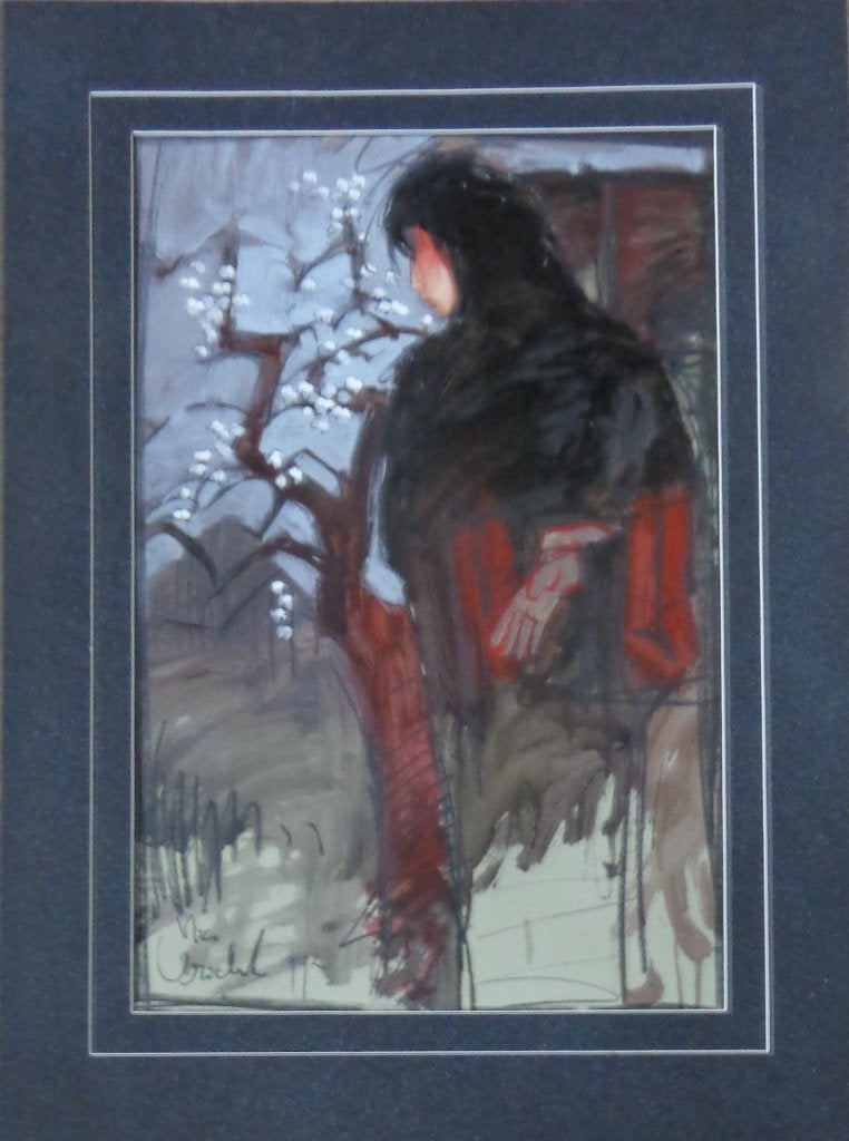 NICO VRIELINK / VROUW BLOESEM / ORIGINEEL / 85x63cm / PASSE, Antiek en Kunst, Ophalen, Figuren, Papier/karton, Gesigneerd