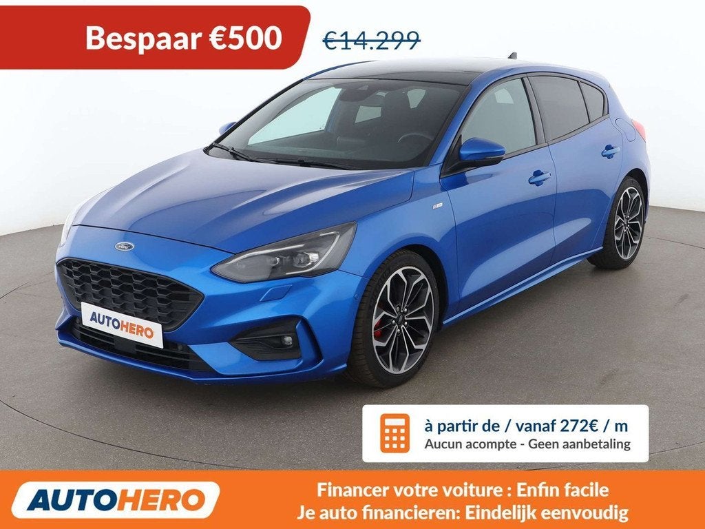 Ford Focus 1.5 EcoBoost ST-Line (bj 2018, automaat), Stof, 1404 kg, Blauw, 5 deurs