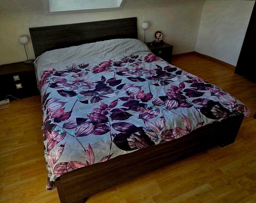 Tweepersoonsbed met Lattoflex verstelbare lattenbodem, Ophalen, Bruin, Tweepersoons, 200 cm