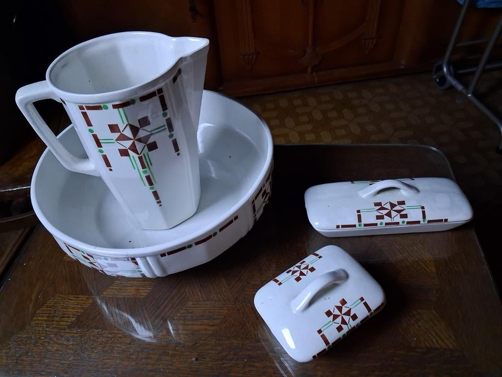 Faïence,nécessaire de toilette  ancien, Antiquités & Art