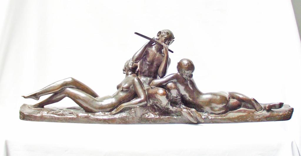 Art Deco Beeld - Ary Bitter - Faun with Maidens., Art deco, Gemerkt, Ophalen of Verzenden, Brons