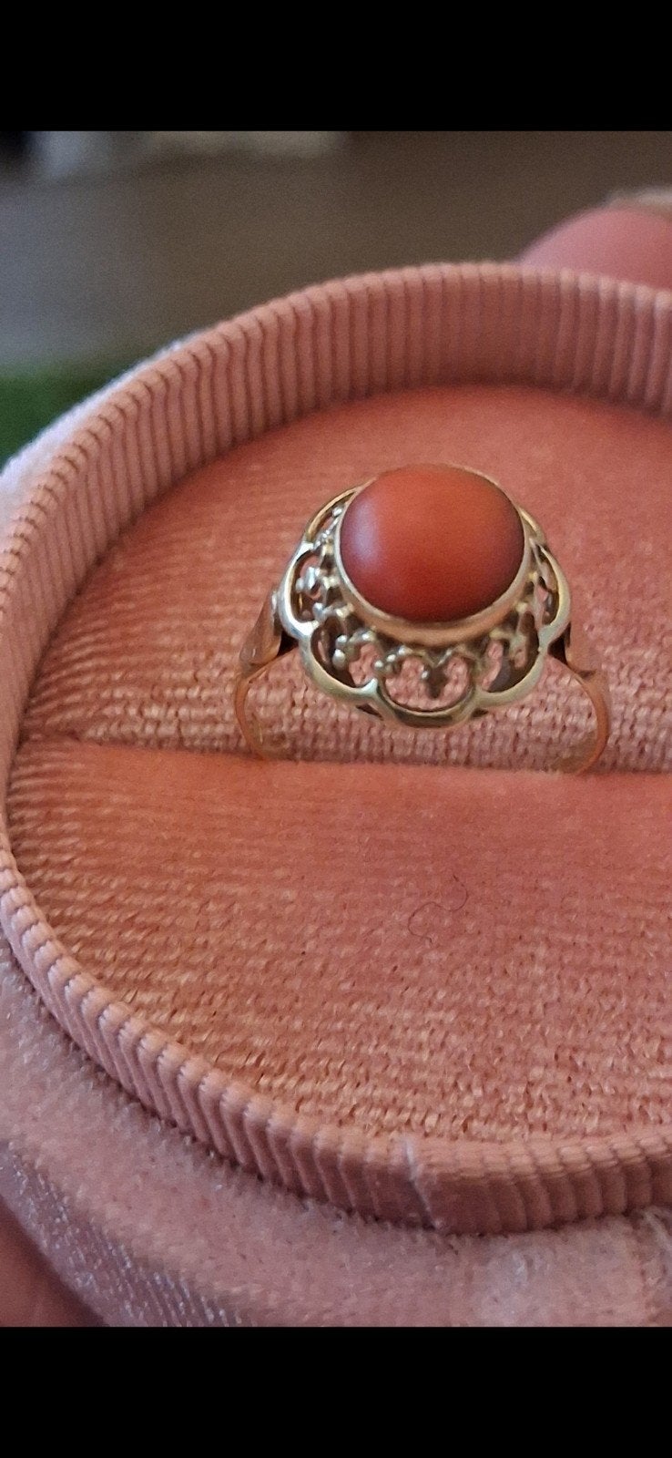 Vintage 14karaat 585 Ring met Bloedkoraal, Ophalen of Verzenden, Ring