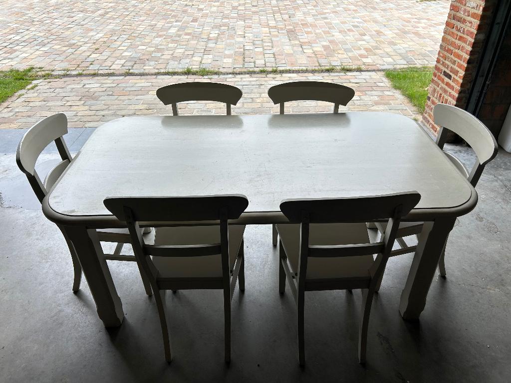 Eiken tafel met 6 stoelen om te luchtgommen, Ophalen, Gebruikt, Eikenhout, 50 tot 100 cm