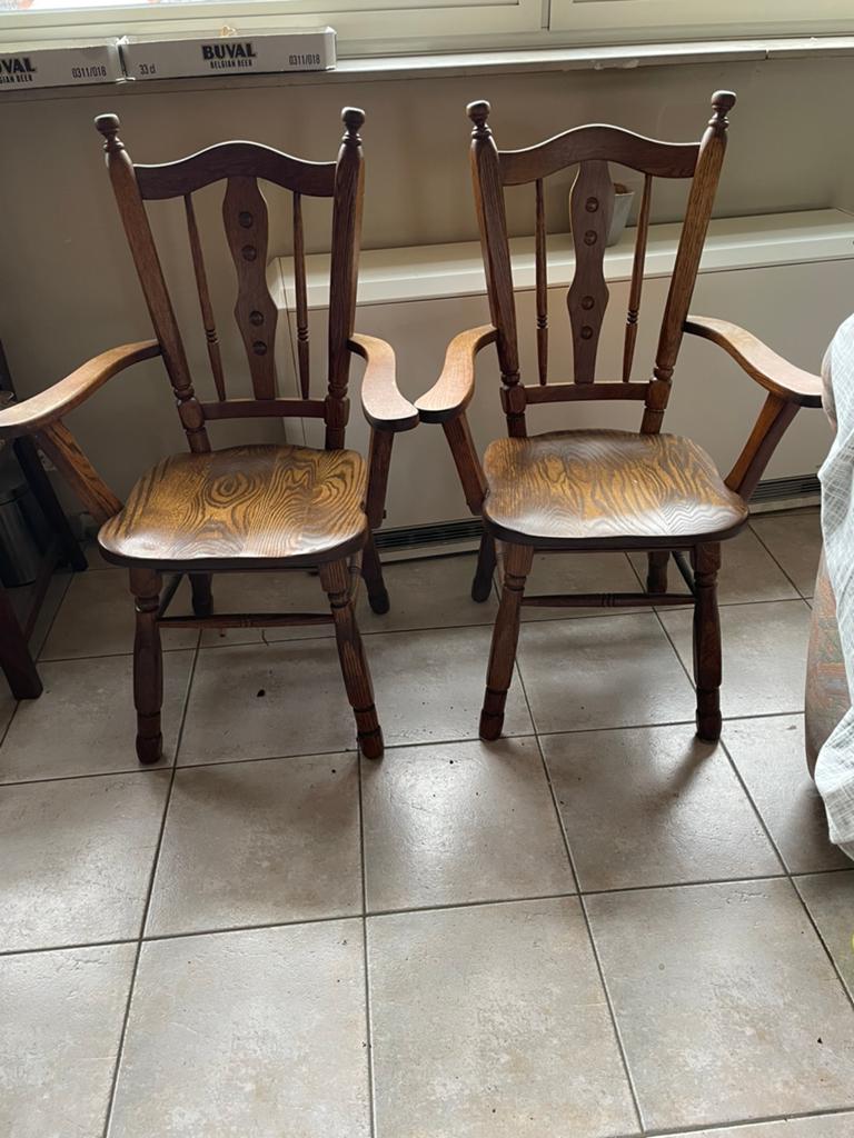 Set van 2 vintage retro houten stoelen met armleuningen, Antiek en Kunst, Ophalen