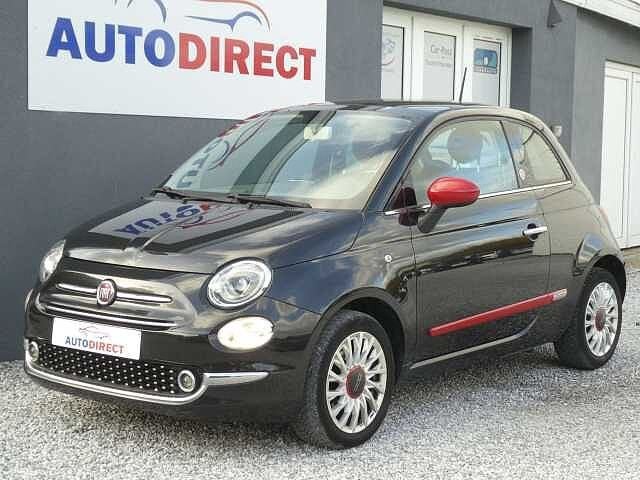 Fiat 500 1.2i Rosso Amore Airco, Pano **GARANTIE 1 JAAR**, 4 zetels, Parkeersensor, 50 kW, Zwart