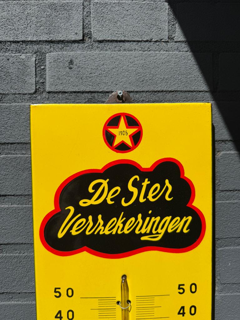 Panneau d'affichage en émail De Ster Verzekeringen, Collections, Enlèvement ou Envoi, Utilisé, Panneau publicitaire