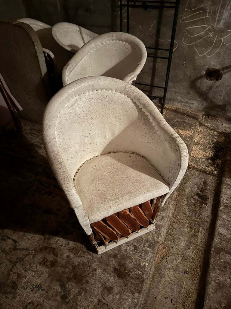 4 stoelen met witleer met hout, Antiek en Kunst, Ophalen
