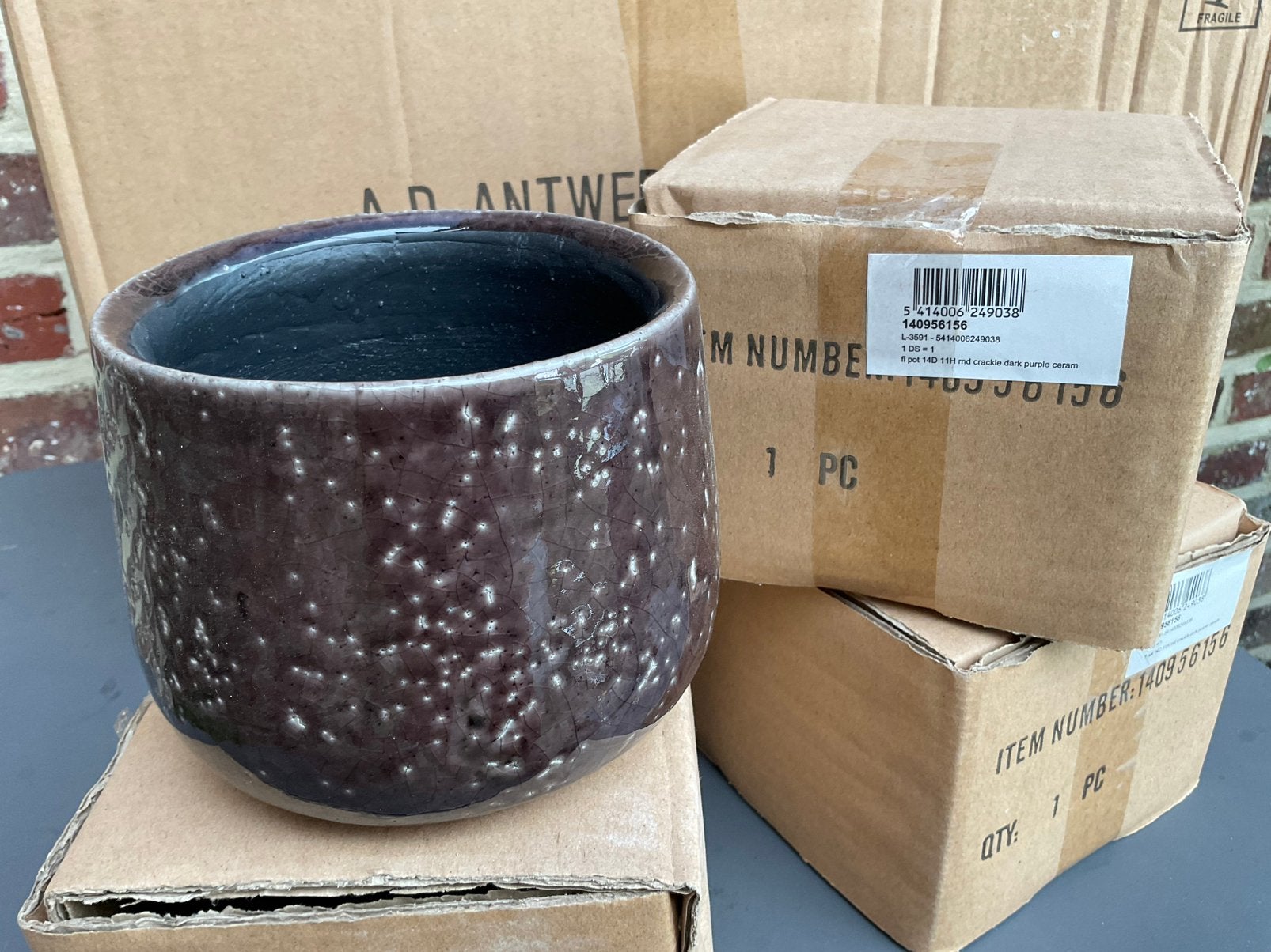 Pot de fleurs robuste en céramique violet foncé, Neuf, Moins de 25 cm, Rond, Enlèvement