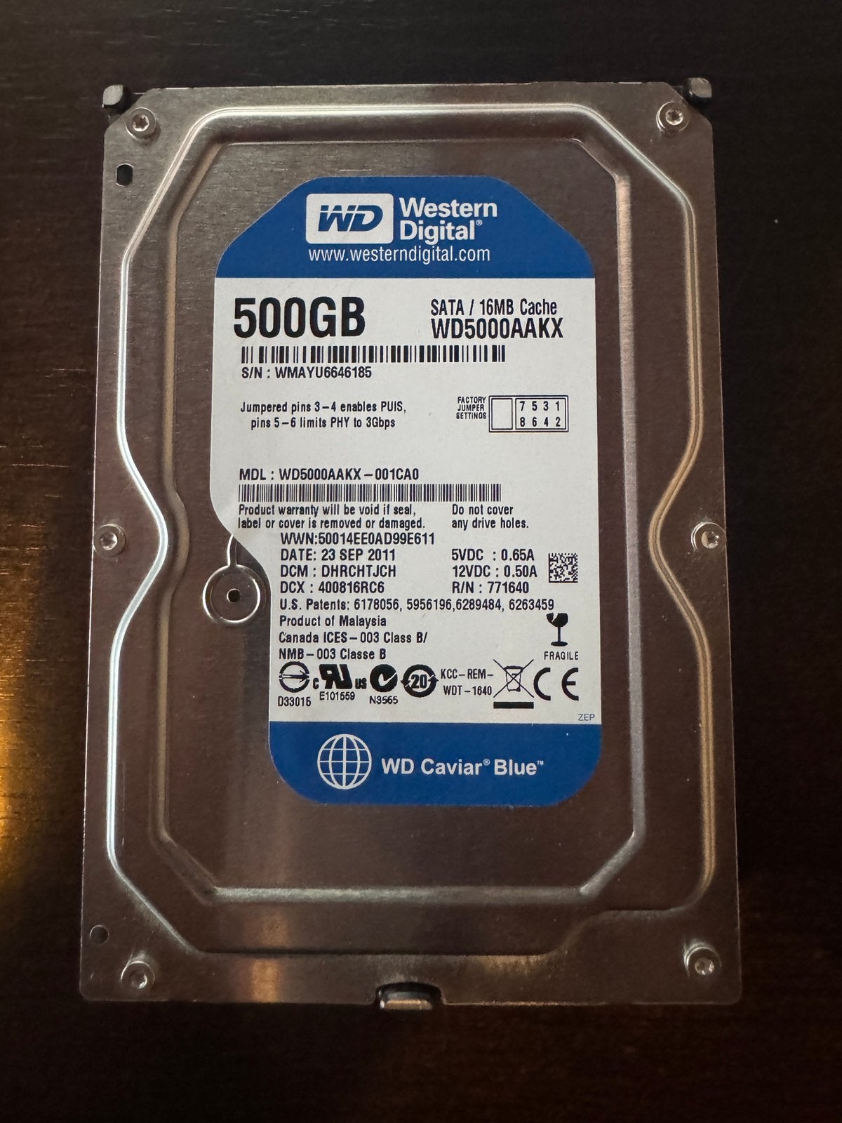 WD Caviar Blue 500Gb, Computers en Software, Harde schijven, Intern, Gebruikt, 500Gb, Ophalen of Verzenden