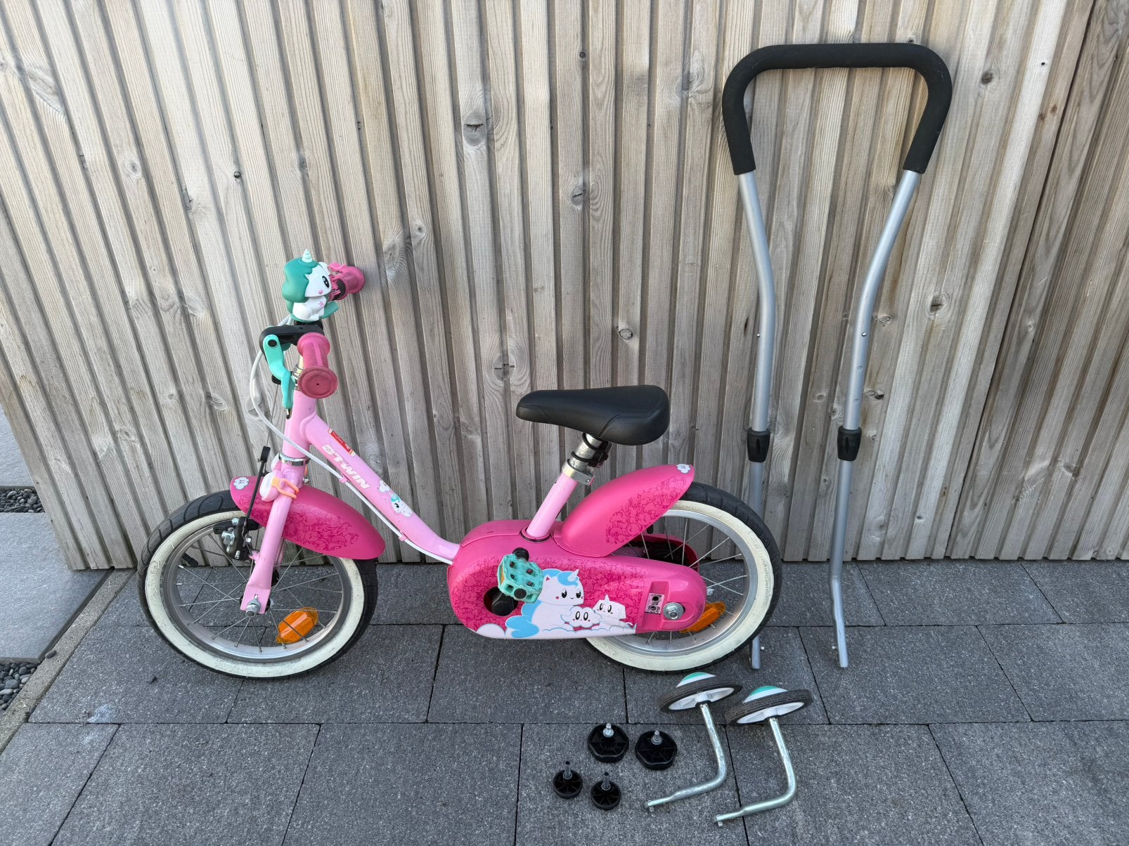 Kinderfiers - BTWIN Kids - 14 Inch - Roze, Fietsen en Brommers, Ophalen, Zijwieltjes, Gebruikt, Minder dan 16 inch