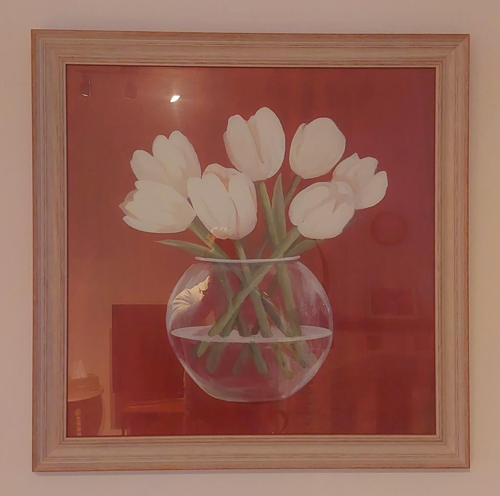 Kader met witte tulpen, Antiek en Kunst, Ophalen