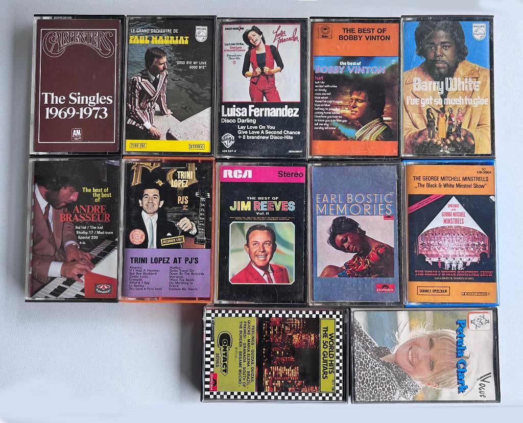 Lot van 12 muziekcassettes (sixties - seventies), Cd's en Dvd's, Cassettebandjes, Gebruikt, Origineel, Overige genres, 2 t/m 25 bandjes
