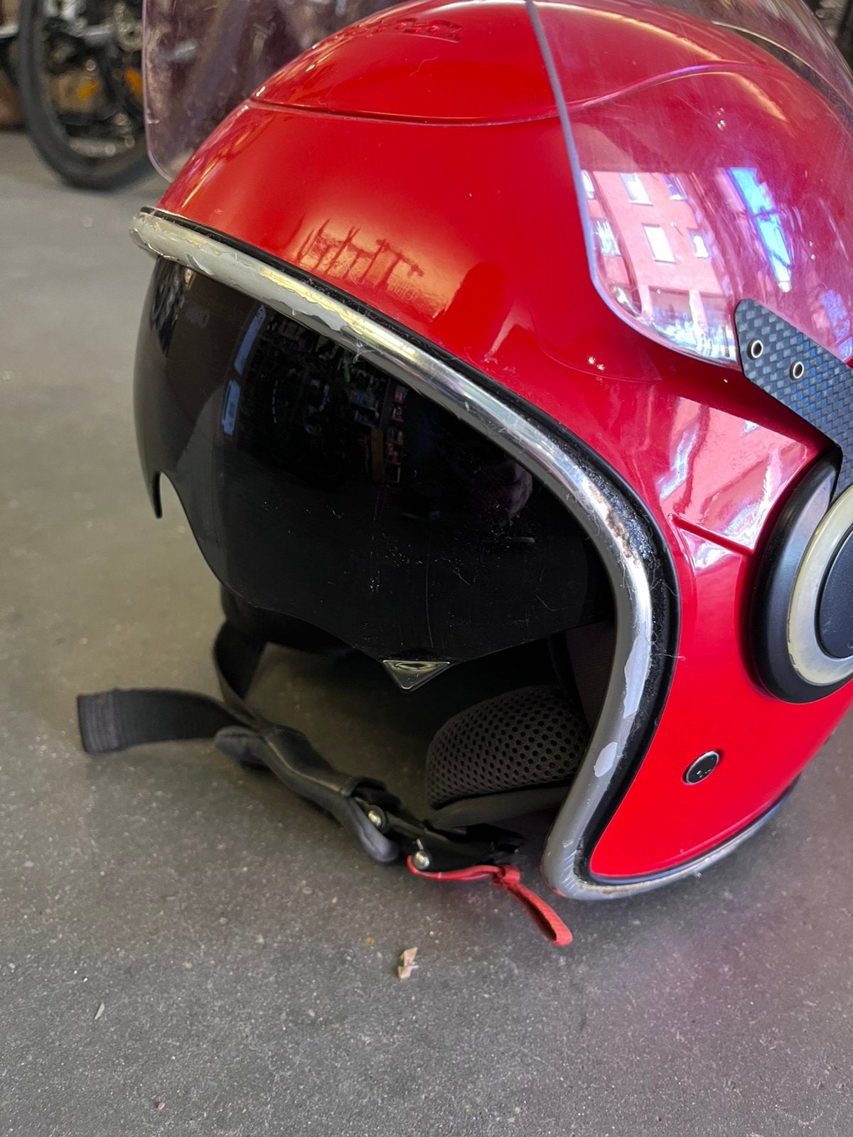 Casque vespa argentario rouge Large, Enlèvement, Utilisé, Large