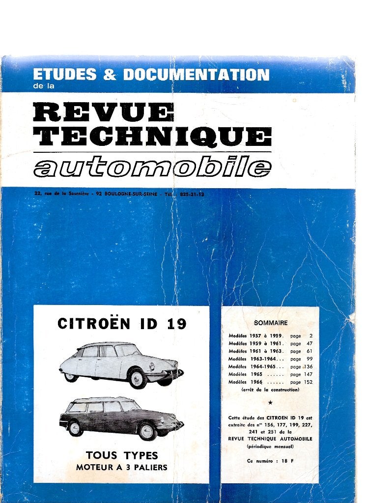 CITROËN ID 19,  "Revue Technique Automobile", Ophalen of Verzenden, Gelezen, Citroën